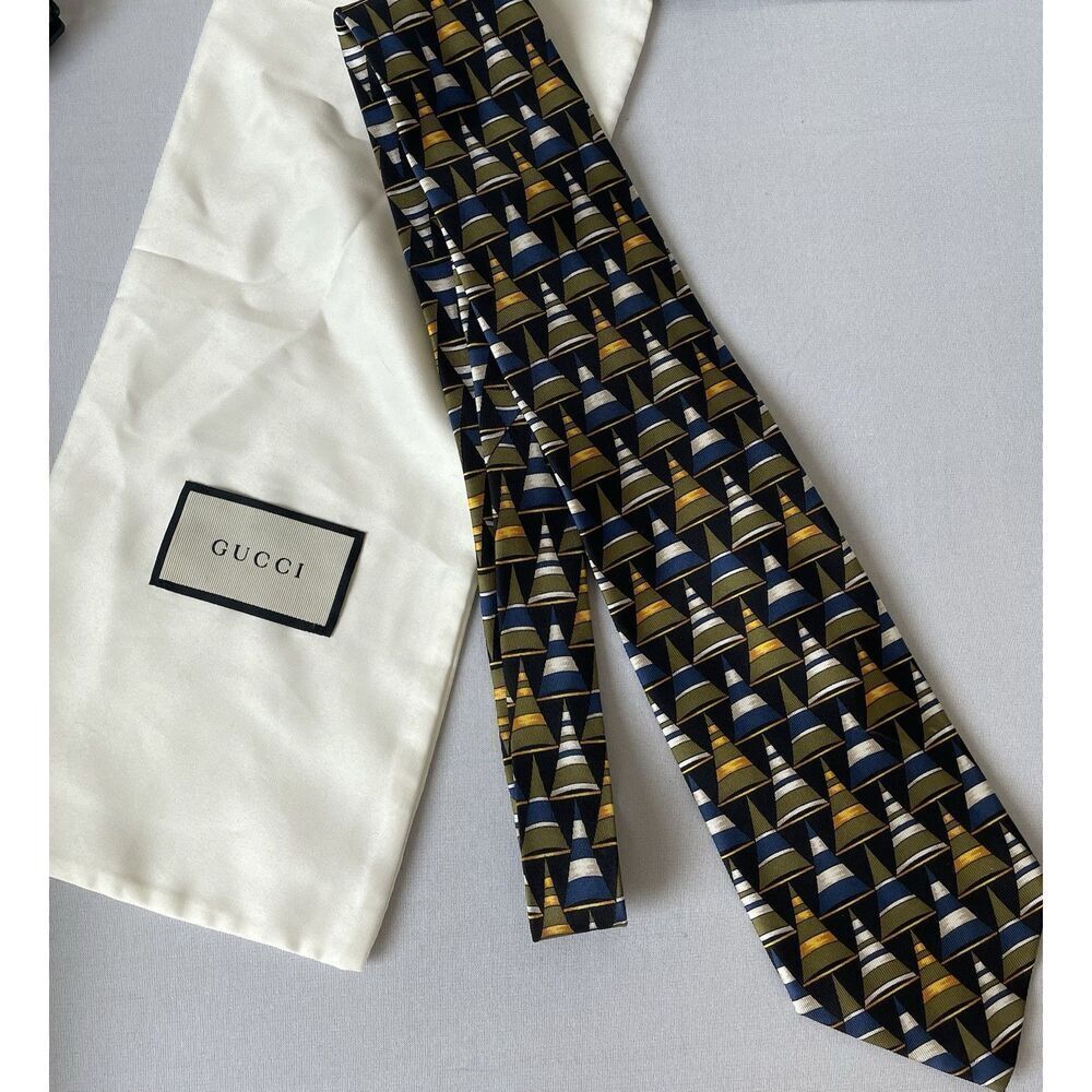 Vintage Gucci Tie Geometric Abstract Print 100% Silk Made In Italy w/Box bag